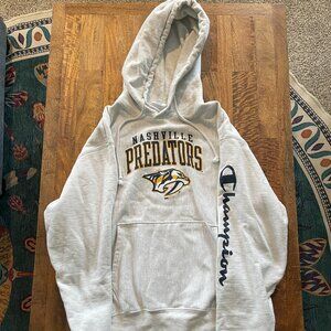 Men's Champion Heather Gray Nashville Predators Reverse Weave Pullover Hoodie